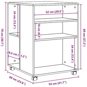 Βοηθητικό Τραπέζι με Ρόδες 55x60x78 εκ. Επεξεργ. Ξύλο - Καφέ