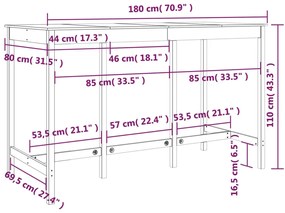 Τραπέζι Μπαρ Καφέ Μελί 180x80x110 εκ. από Μασίφ Ξύλο Πεύκου - Καφέ