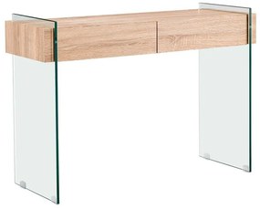 GLASSER Wood Κονσόλα Διάφανο Γυαλί 12mm - με Συρτάρια Απόχρωση Δρυς