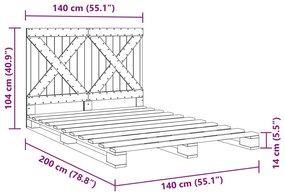 Πλαίσιο Κρεβατιού με Κεφαλάρι 140x200 εκ. από Μασίφ Ξύλο Πεύκου - Καφέ