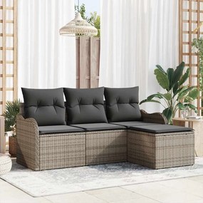 vidaXL Σετ Καναπέ Κήπου με μαξιλάρι 4 pcs Γκρι Πολυ ράταν