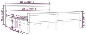 Πλαίσιο Κρεβατιού Καφέ Μελί 200 x 200 εκ. από Μασίφ Ξύλο Πεύκου - Καφέ