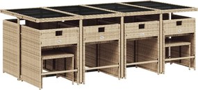 vidaXL Σετ Τραπεζαρίας Κήπου 13 τεμ. Μπεζ Συνθ. Ρατάν με Μαξιλάρια