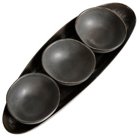 Πιατέλα Σετ Με 3 Μπολ Για Dip - Ξηρούς Καρπούς Mame Oval Κεραμική Καφέ 13,5x36,5xH3,5 cm MUUBS