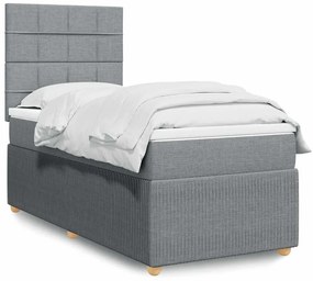 vidaXL Κρεβάτι Boxspring με Στρώμα Ανοιχτό Γκρι 90x190 εκ. Υφασμάτινο