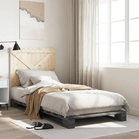 vidaXL Πλαίσιο Κρεβατιού με Κεφαλάρι Γκρι 90x200 εκ. Μασίφ Ξύλο Πεύκου