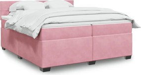 vidaXL Κρεβάτι Boxspring με Στρώμα Ροζ 200x200 εκ. Βελούδινο