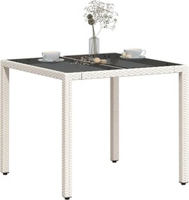 vidaXL Τραπέζι Κήπου Γυάλινη Επιφάνεια Λευκό 90x90x75 εκ. Συνθ. Ρατάν