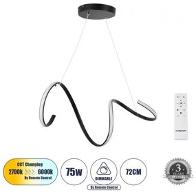 Κρεμαστό Φωτιστικό SPIRALE LED CCT 75W Αλουμίνιο 8400lm Globostar 61283 Μαύρο