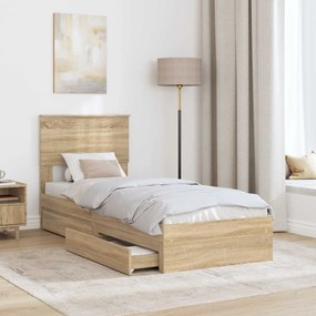 vidaXL Κρεβάτι Αποθήκης Δρύς Sonoma 75 x 190 cm Επεξεργασμένο ξύλο