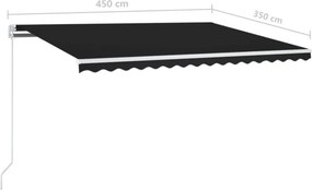 vidaXL Τέντα Συρόμενη Χειροκίνητη με LED Ανθρακί 450 x 350 εκ.