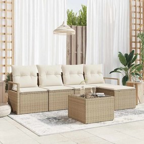 vidaXL Σετ Καναπέ Κήπου 6 pcs Μπεζ, Κρέμα Πολυ rattan, βαμμένο ατσάλι