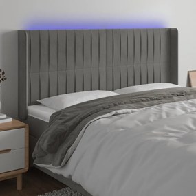 Κεφαλάρι Κρεβατιού LED Ανοιχτό Γκρι 183x16x118/128εκ. Βελούδινο - Γκρι