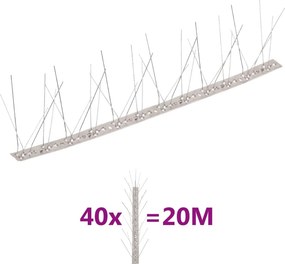 vidaXL Απωθητικές Ακίδες Περιστεριών 5 Σειρών Σετ των 40 20μ Αν.Ατσάλι