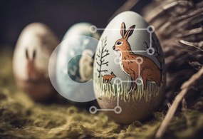 Intra Συλλεκτικό Ξύλινο Παζλ Plywood 4mm - Πασχαλινά αυγά με ζωγραφιές ζώων στο γρασίδι Σε Ξύλινο Κουτί - Διαστάσεις: 10x10 cm – 25 κομμάτια