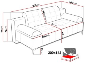 Καναπές κρεβάτι Carlsbad 100, Αριθμός θέσεων: 4, Αποθηκευτικός χώρος, 94x200x102cm, 77 kg, Πόδια: Μέταλλο | Epipla1.gr