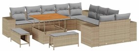 vidaXL Σετ Καναπέ Κήπου Ρυθμιζόμενο ύψος 13 pcs Μπεζ συνθετικό ρατάν