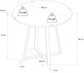 Τραπέζι Rubes Megapap χρώμα καρυδί - ανθρακί 100x100x78εκ.