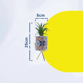 Τεχνητό Φυτό σε Κεραμικό Ethnic Γλαστράκι και Μεταλλική Βάση 8x25cm - Άσπρο