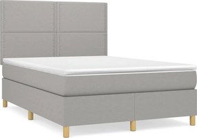 vidaXL Κρεβάτι Boxspring με Στρώμα Ανοιχτό Γκρι 140x190 εκ. Υφασμάτινο