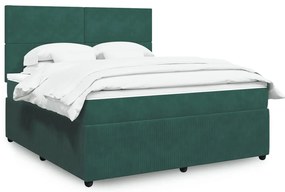 vidaXL Κρεβάτι Boxspring με Στρώμα Σκούρο Πράσινο 180x200εκ. Βελούδινο