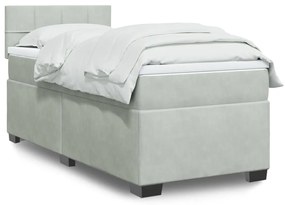 vidaXL Κρεβάτι Boxspring με Στρώμα Ανοιχτό Γκρι 100x200 εκ. Βελούδινο
