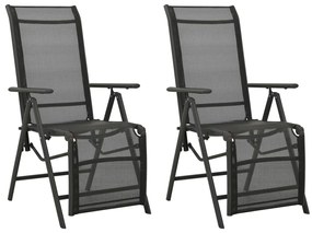 Καρέκλες Κήπου Πτυσσόμενες 2 τεμ. Μαύρες Textilene / Αλουμίνιο - Μαύρο