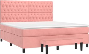 vidaXL Κρεβάτι Boxspring με Στρώμα Ροζ 180x200 εκ. Βελούδινο