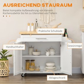 HOMCOM Τρόλεϊ Κουζίνας Νησίδα Κουζίνας, 1 Ράφι Μπαχαρικών, 1 Βάση Πετσέτας, 109 cm x 40 cm x 89 cm, Λευκό
