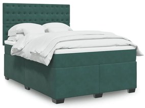 vidaXL Κρεβάτι Boxspring με Στρώμα Σκούρο Πράσινο 160x200εκ. Βελούδινο