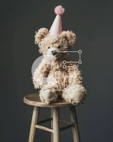 Intra Συλλεκτικό Ξύλινο Παζλ Plywood 4mm - Αρκουδάκι με καπέλο για πάρτι σε ξύλινο σκαμπό Σε Ξύλινο Κουτί - Διαστάσεις Puzzle: 10x10 cm – 25 κομμάτια