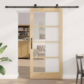 vidaXL Συρόμενη Πόρτα Χειροκίνητος Καφέ 93 x 202 cm Ξύλο και μέταλλο