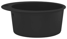 vidaXL Νεροχύτης με Μονή Γούρνα Στρογγυλός Μαύρος Γρανιτένιος