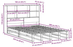 Κρεβάτι Βιβλιοθήκη Χωρίς Στρώμα 160x200 εκ Μασίφ Πεύκο - Καφέ