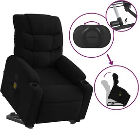 vidaXL Πολυθρόνα Μασάζ Ανακλινόμενη με Ανύψωση Μαύρη Υφασμάτινη