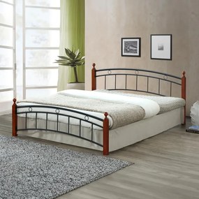 Κρεβάτι διπλό Clarive καρυδί rubberwood-μαύρο μέταλλο 150x190εκ 165x200x84 εκ.