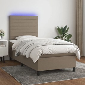 Κρεβάτι Boxspring με Στρώμα &amp; LED Taupe 80x200 εκ. Υφασμάτινο - Μπεζ-Γκρι