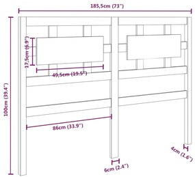 vidaXL Κεφαλάρι Κρεβατιού Γκρι 185,5x4x100 εκ. από Μασίφ Ξύλο Πεύκου