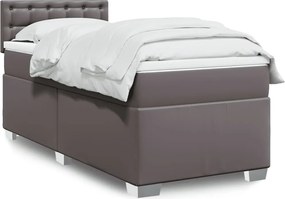 vidaXL Κρεβάτι Boxspring με Στρώμα Γκρι 90x190 εκ. από Συνθετικό Δέρμα