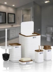 Stewehome Σετ μπάνιου 5 τεμαχίων με σχέδιο ξύλου και πλαστικό δοχείο 7 λίτρων