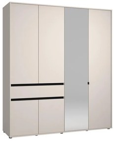 Ντουλάπα CORBETT 4K1F1O Τετράφυλλη με Καθρέπτη &amp; 1 Συρτάρι Cashmere - Μαύρο Μάτ 183x55x211εκ. 183x55x211 εκ.