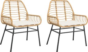 vidaXL Καρέκλες Κήπου 2 τεμ. Καφέ Συνθ. Ρατάν + Μαξιλάρια