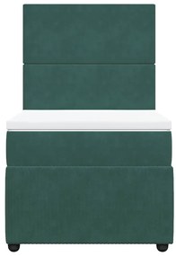 vidaXL Κρεβάτι Boxspring με Στρώμα Σκούρο Πράσινο 90x200 εκ. Βελούδινο