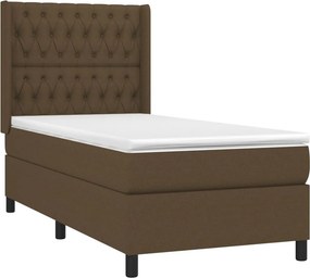 vidaXL Κρεβάτι Boxspring με Στρώμα Σκούρο Καφέ 90x190 εκ. Υφασμάτινο