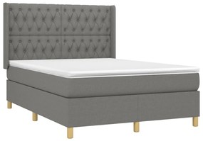 vidaXL Κρεβάτι Boxspring με Στρώμα & LED Σκ.Γκρι 140x190εκ. Υφασμάτινο