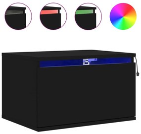 vidaXL Κομοδίνα Επιτοίχια με Φώτα LED 2 τεμ. Μαύρα