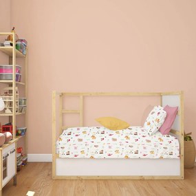 Κατωσέντονο Βρεφικό Με Λάστιχο Forest Animals 571 White-Pink DimCol Κούνιας 70x155cm 100% Cotton