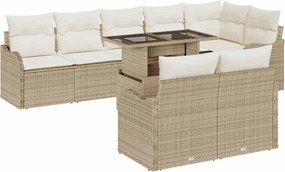 vidaXL Σετ Καναπέ Κήπου με μαξιλάρι με μαξιλάρι 9 pcs Μπεζ Πολυ Ρατάν