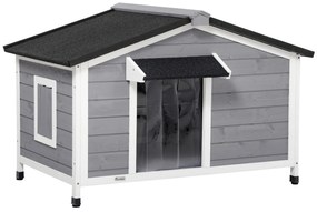 Κλουβί σκύλου PawHut από μασίφ ξύλο, ανθεκτικό στις καιρικές συνθήκες, ασφαλτόπανο, αφαιρούμενο πάτωμα, 109 cm x 79 cm x 72 cm, Γκρι + Λευκό