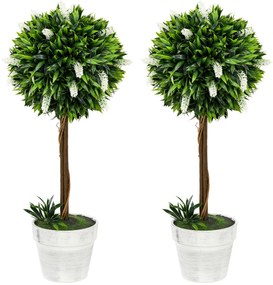 HOMCOM Σετ 2 Τεχνητών Δέντρων Λεβάντας, ύψος 60 cm, με γλάστρα και τεχνητό βρύο, Λευκό